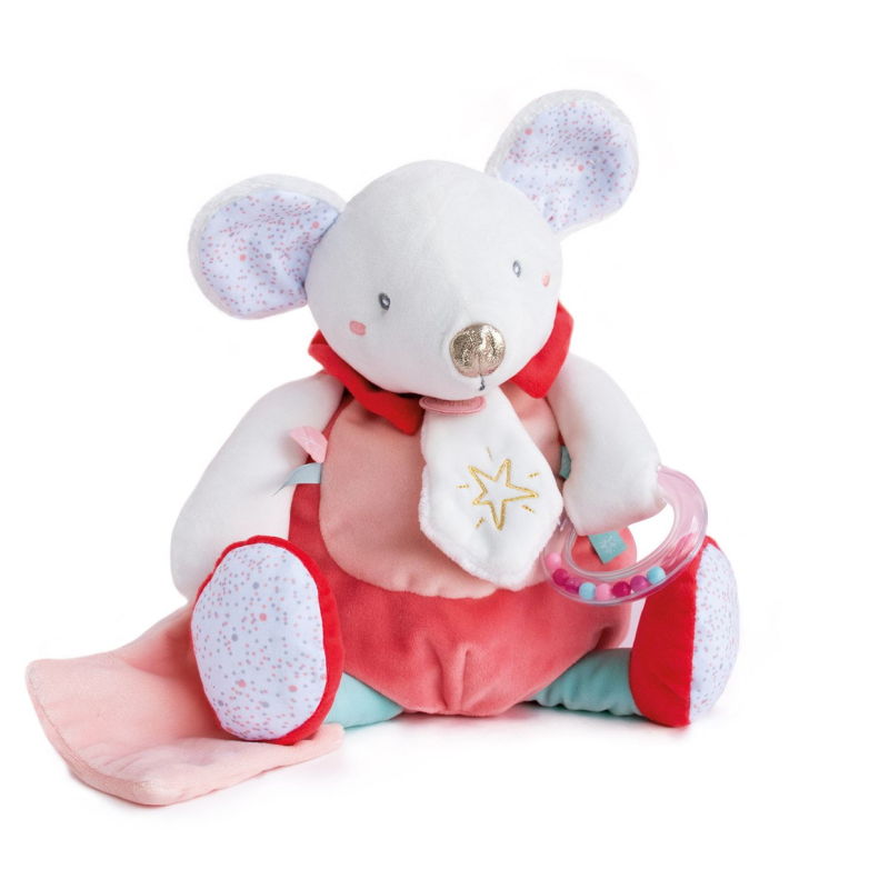  - les super doudous - peluche déveil souris rose 30 cm 